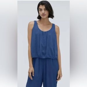 Everlane Naia Ripple Tank Deep Blue Tank Top Blouse Women's Sz L *NEW WITH TAGS*